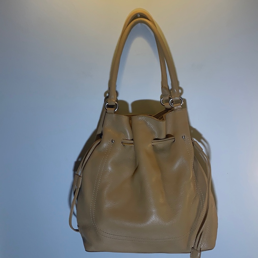 Cole Haan tan genuine leather bucket bag